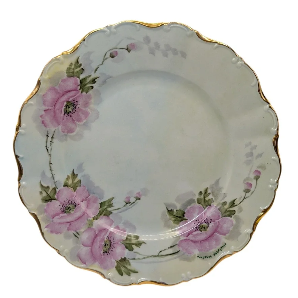Seltmann Weiden Dinner Plate Floral Hand Painted‎ Bavaria West Germany Signed